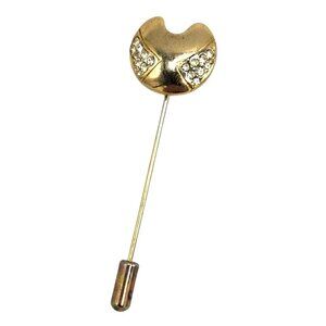 Gold Tone Stick Pin Circle With Crystal Accents
